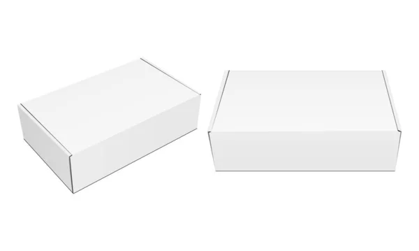 Dos Cajas Embalaje Blanco Cerradas Maquetas Aisladas Sobre Fondo Blanco — Vector de stock