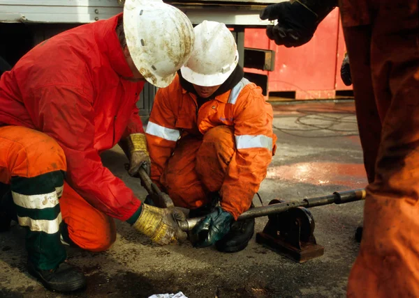 Rig Personnel Salt Mining Industry Occupied Wireline Tools Netherlands — Stock Photo, Image