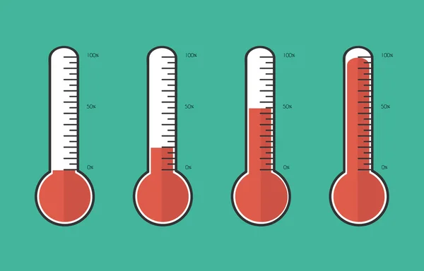 Ilustración de termómetros rojos con diferentes niveles, orzuelos planos — Archivo Imágenes Vectoriales