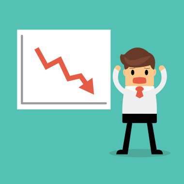 düşen bir grafik sunmak ile iş adamı.
