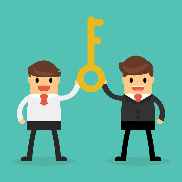 53.Bisnessman holding a golden key to success, Successful teamw
