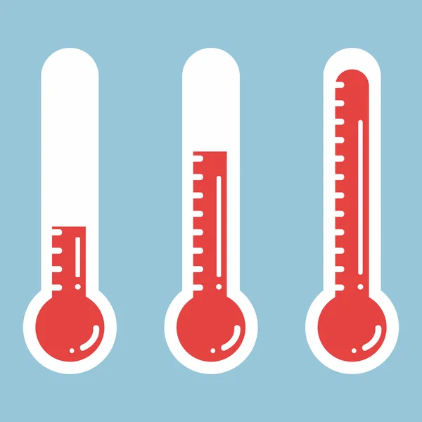 Θερμόμετρα στην επίπεδη στυλ και εικονίδιο θερμόμετρο, ιατρικό θερμόμ — Διανυσματικό Αρχείο