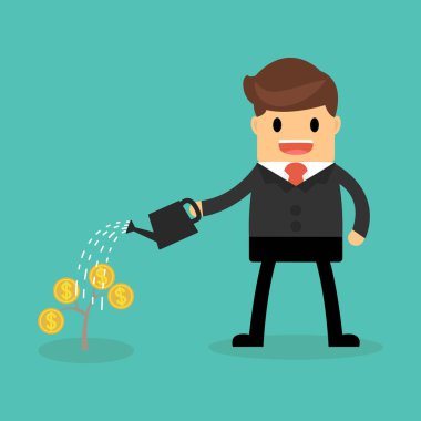 Mutlu işadamı sulama para bitki.