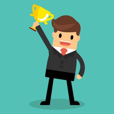 İşadamı holding kazanan kupa. İş kavramı