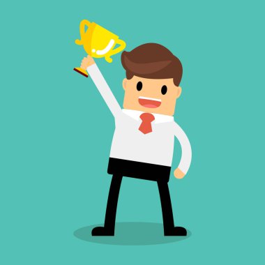 İşadamı holding kazanan kupa. İş kavramı