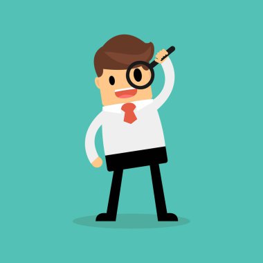 İşadamı Büyüteç arıyor. İş kavramı