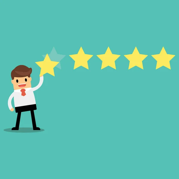 Zakenman geven vijf sterren rating, Feedback concept, Vector, E — Stockvector