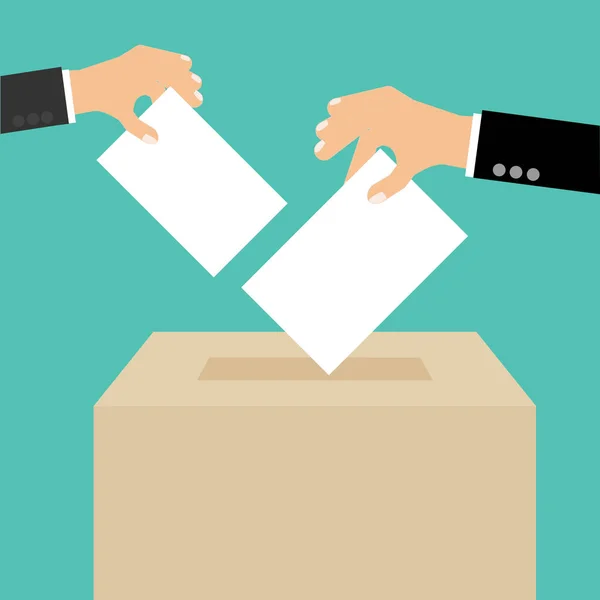 Ψήφου έννοια στην επίπεδη στυλ - χέρι τοποθέτηση χαρτιού στην ψήφο — Διανυσματικό Αρχείο