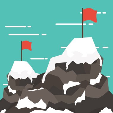 İş kavramı başarı ve misyonu. Kırmızı bayrak bir dağ pe üzerinde