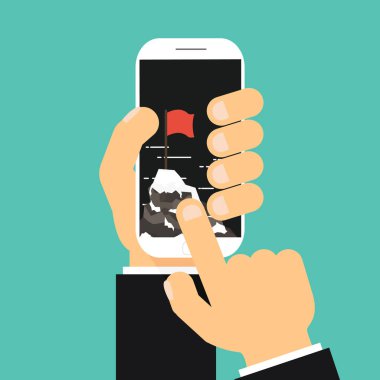 İşadamı el pointe başarı ve cep telefonuyla görev'i tıklatın 