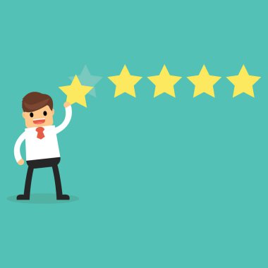 Beş yıldızlı rating vererek mutlu işadamı.