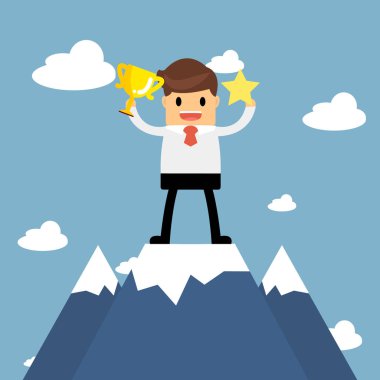 İş adamları dağ üstüne git. Başarı kavramı