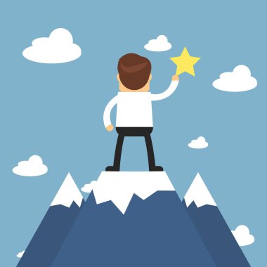 İş adamları dağ üstüne git. Başarı kavramı