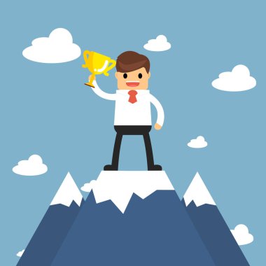 İş adamları dağ üstüne git. Başarı kavramı