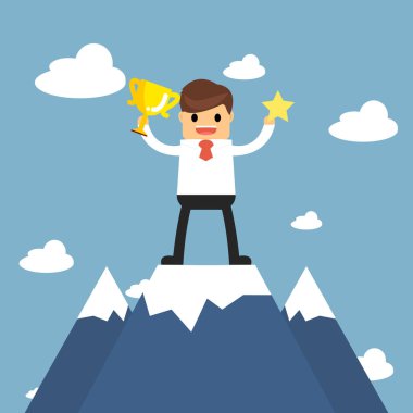 İş adamları dağ üstüne git. Başarı kavramı