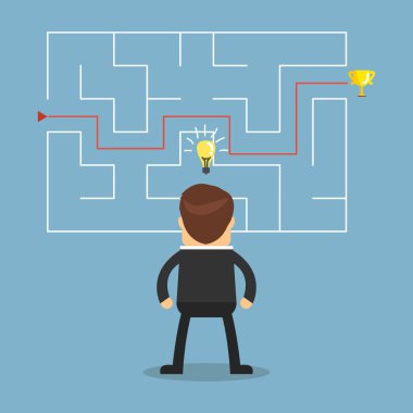 İşadamı bir labirent ve başarı için çözüm düşünün.
