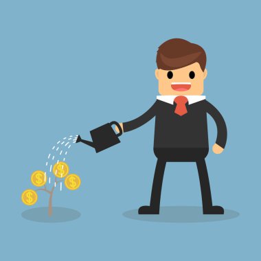 Mutlu işadamı sulama para bitki.