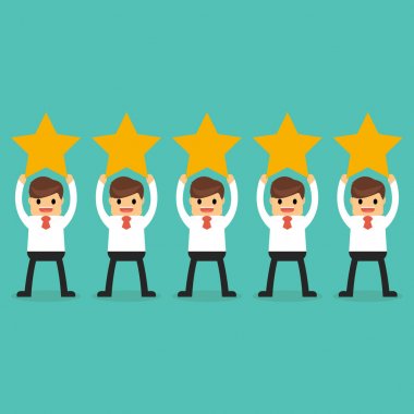 Müşteri gözden geçirme bir beş yıldız vermek. Olumlu geribildirim kavramı.