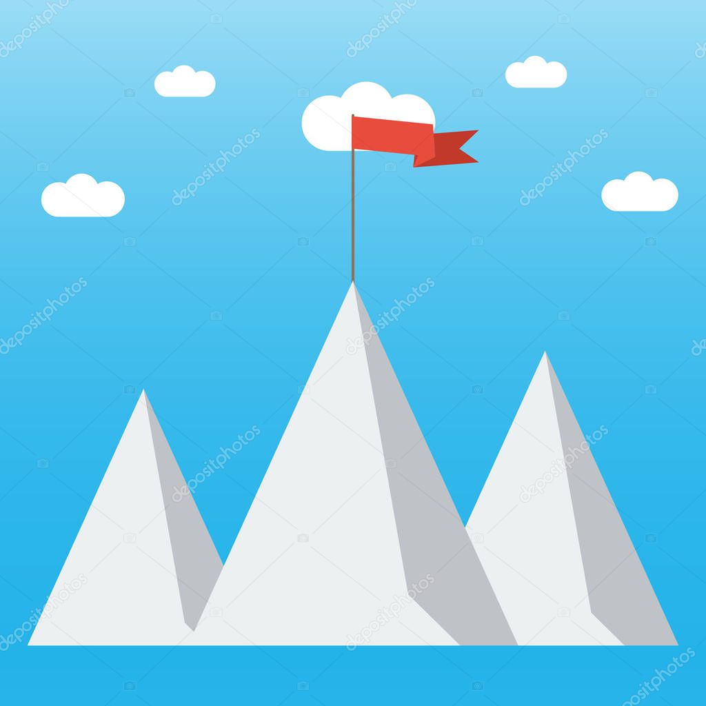Red flag on a Mountain peak. Concept business and success. 