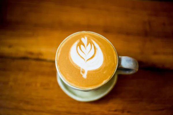 Κάτοψη του καφέ latte art — Φωτογραφία Αρχείου