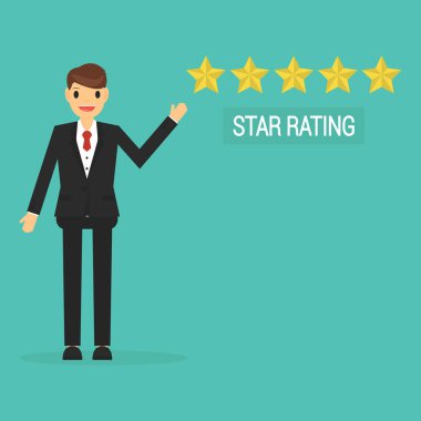 Beş yıldızlı rating vererek mutlu işadamı.