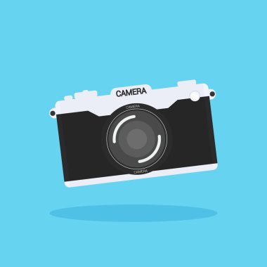 Retro ya da renkli bir backgro üzerinde düz bir tarzda vintage fotoğraf makinesi