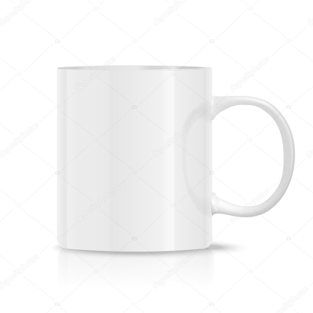 Photorealistic white cup isolated on the white background.
