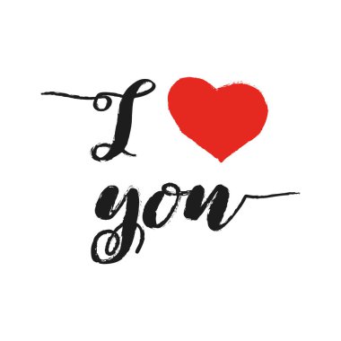 Seni seviyorum. Sen kalp. Sevgililer günü tebrik kartı hat ve kalp ile. 