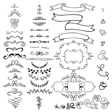 El çekilmiş kalem sınır, çerçeveler, şerit. Taslak tasarım konsepti. Beyaz arka plan üzerinde izole kenarlıkları ayarlayın.