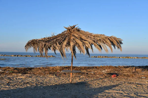 Guarda-chuva palma na praia — Fotografia de Stock