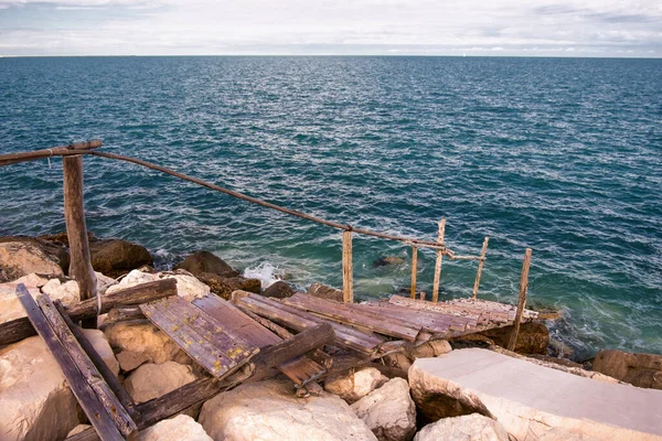 Vecchia Scala Legno Sul Mare — Foto Stock