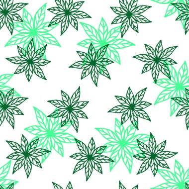 Koyu yeşil yaprakların pürüzsüz deseni açık yeşil yapraklı beyaz arka planda toplanmış yapraklar. El çizimi. Paket kağıdı, baskı, kumaş, tekstil, baskı, giysi