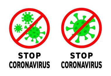 Antiviral savunma işareti, koronavirüsü durdurun, koronavirüsü uyarın, halk sağlığı riskleri, koronavirüs tehlikesi. Koronavirüs salgını, virüsler, bakteriler, hastalıklar. Vektör grafik illüstrasyonu