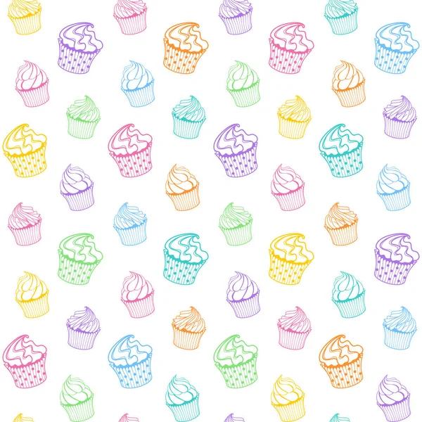 Grafik Vorlage Mit Regenbogen Muffins Und Cupcakes Auf Weißem Hintergrund — Stockvektor