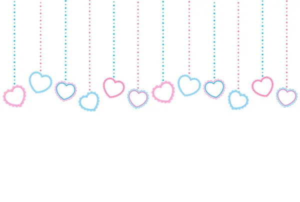 Horizontal Pattern Light Blue Pink Hearts Openwork Edge Beads White — Stock Vector