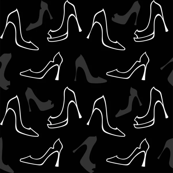 Білі Сірі Дами Високі Підбори Взуття Чорному Тлі Плоскому Стилі — стоковий вектор