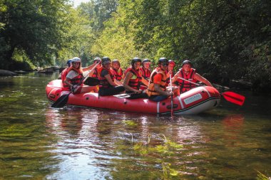 Mygiya, Ukrayna - 08 26 2017: Pivdennyi Buh nehirde Rafting