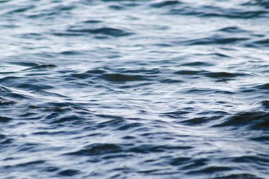 Düşük dalgalı güzel mavi deniz suyu yüzeyi. Deniz manzaralı arka plan. Sakin Kara Deniz Dalgaları. Yakın çekim, sığ odak.
