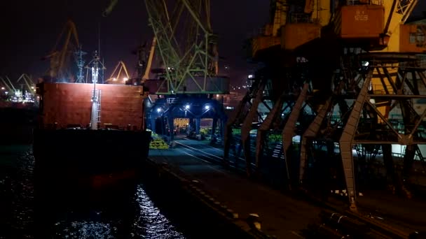 Frachtbetrieb Mit Massengutfrachter Der Pier Festgemacht Hat Großes Frachtterminal Seehafen — Stockvideo