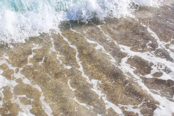 Strandstructuur Gouden Zand Zeeschuim Patroon Strand Achtergrond Met Kopieerruimte Abstracte — Stockfoto