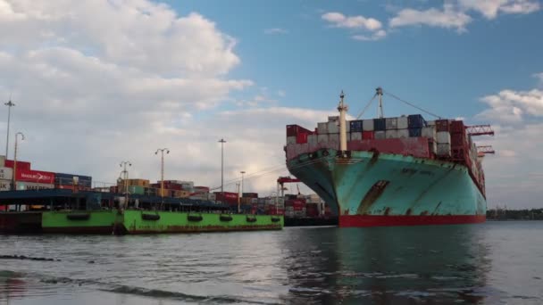 新加坡 2020年5月8日 港口集装箱货船载货 船厂工作起重机桥集装箱船的物流与运输 时间差视频 — 图库视频影像