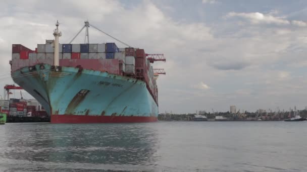 シンガポール 2020年5月8日 港内のコンテナ貨物船の積載量 造船所におけるクレーン作業橋を有するコンテナ貨物船の物流及び輸送 — ストック動画