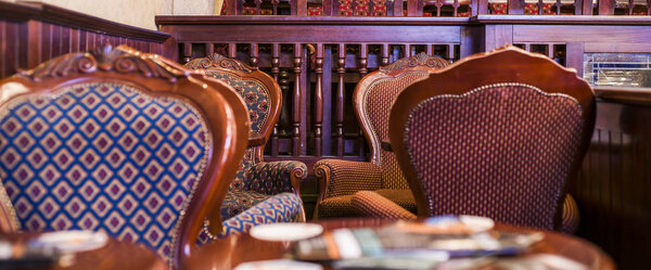 Chairs carved wooden, interior