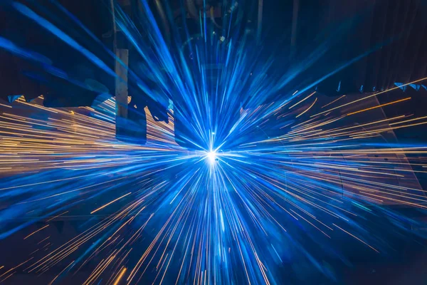 Industrial Laser cutting processing manufacture technology of flat sheet metal steel material with sparks