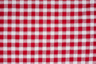 Kırmızı klasik damalı masa örtüsü arka plan kopya alanı ile