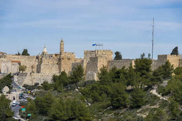 Torre de David o ciudadela de Jerusalén al atardecer dorado. Jerusalén Israel  . — Foto de Stock