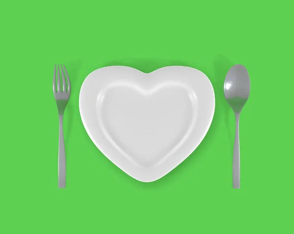 Evőeszköz Lemez Szerelem Élelmiszer Zöld — Stock Fotó