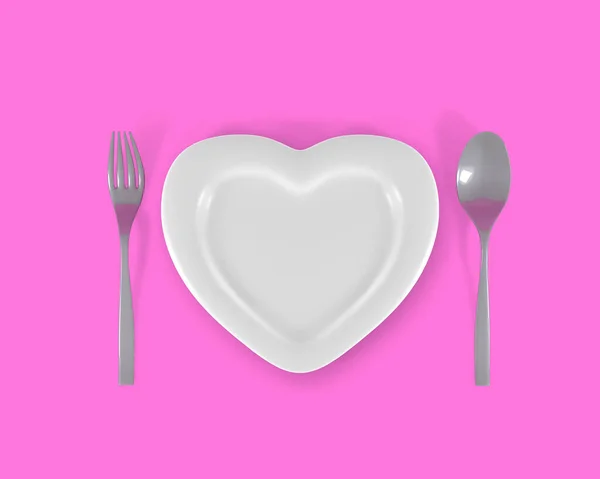 Bestek Bord Liefde Voedsel Roze — Stockfoto