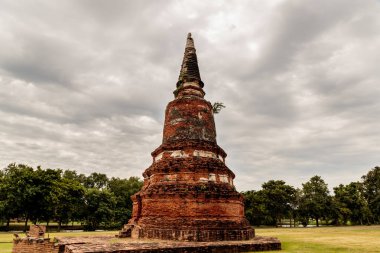 Auytthaya, Tayland fırtınalı bir gökyüzü altında yalnız Chedi (Pagoda)