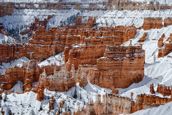 Hoodoos y nieve, pared del cañón del Parque Nacional Bryce Canyon — Foto de Stock